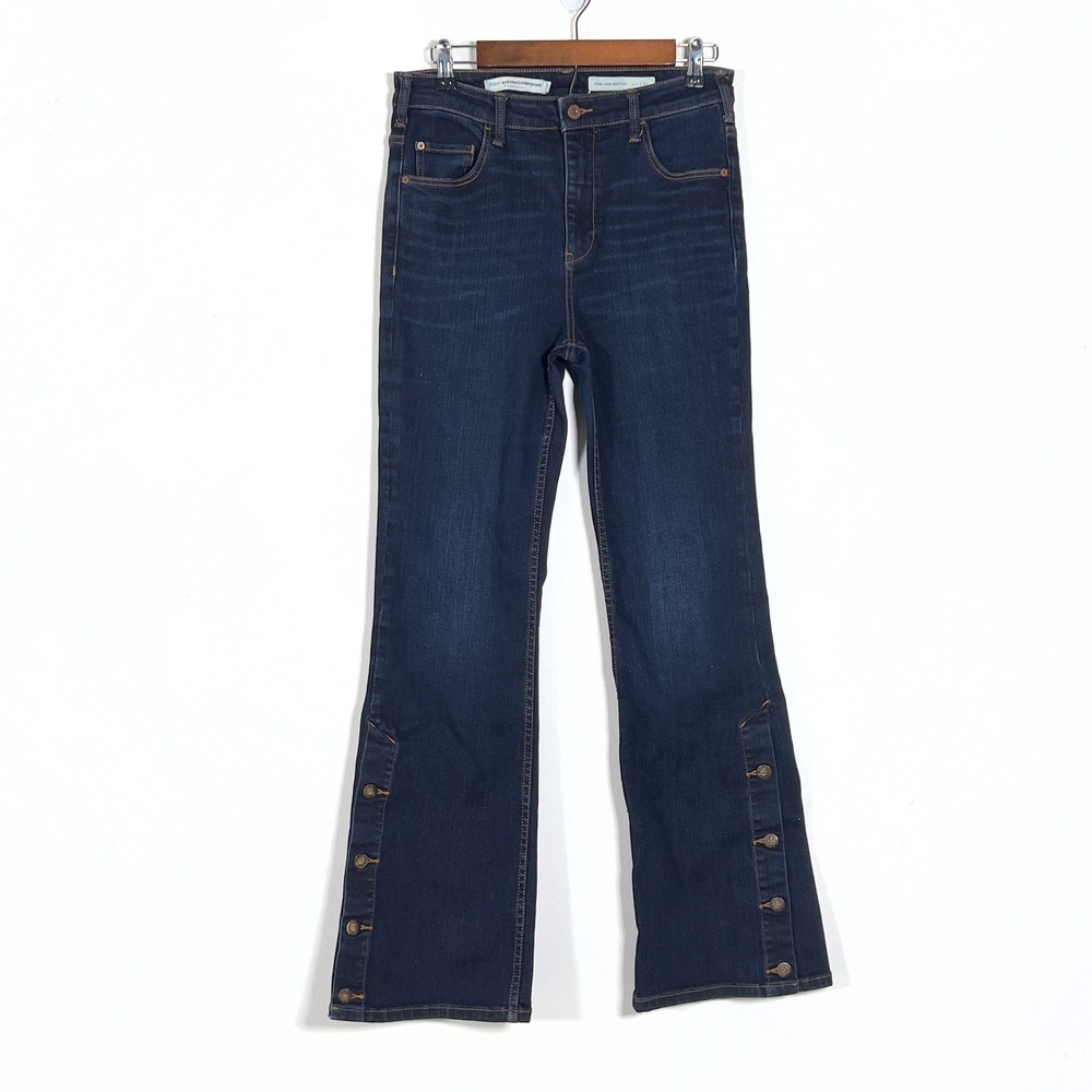 Pilcro Anthropologie High Rise Bootcut Jeans Womens Sz 30 Blue Button Hem